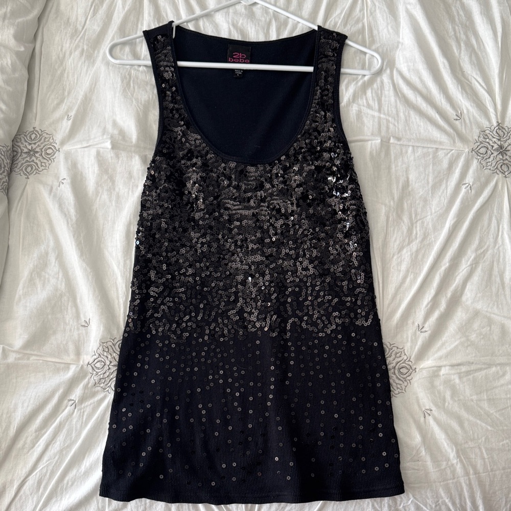 Bebe Black Sequin Tank Top